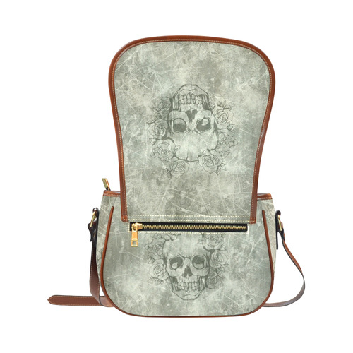 scratchy skull with roses B by JamColors Saddle Bag/Small (Model 1649) Full Customization