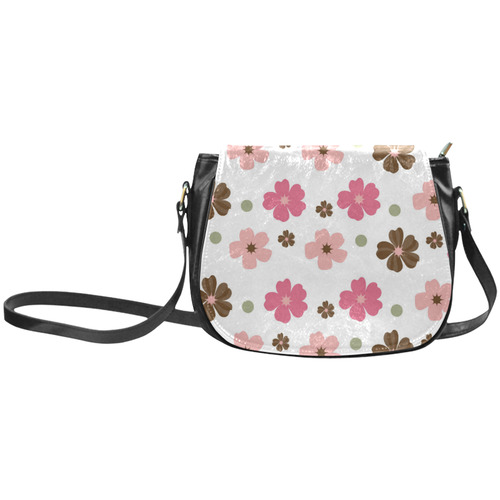 Pink and Brown Flowers Floral Pattern Classic Saddle Bag/Large (Model 1648)