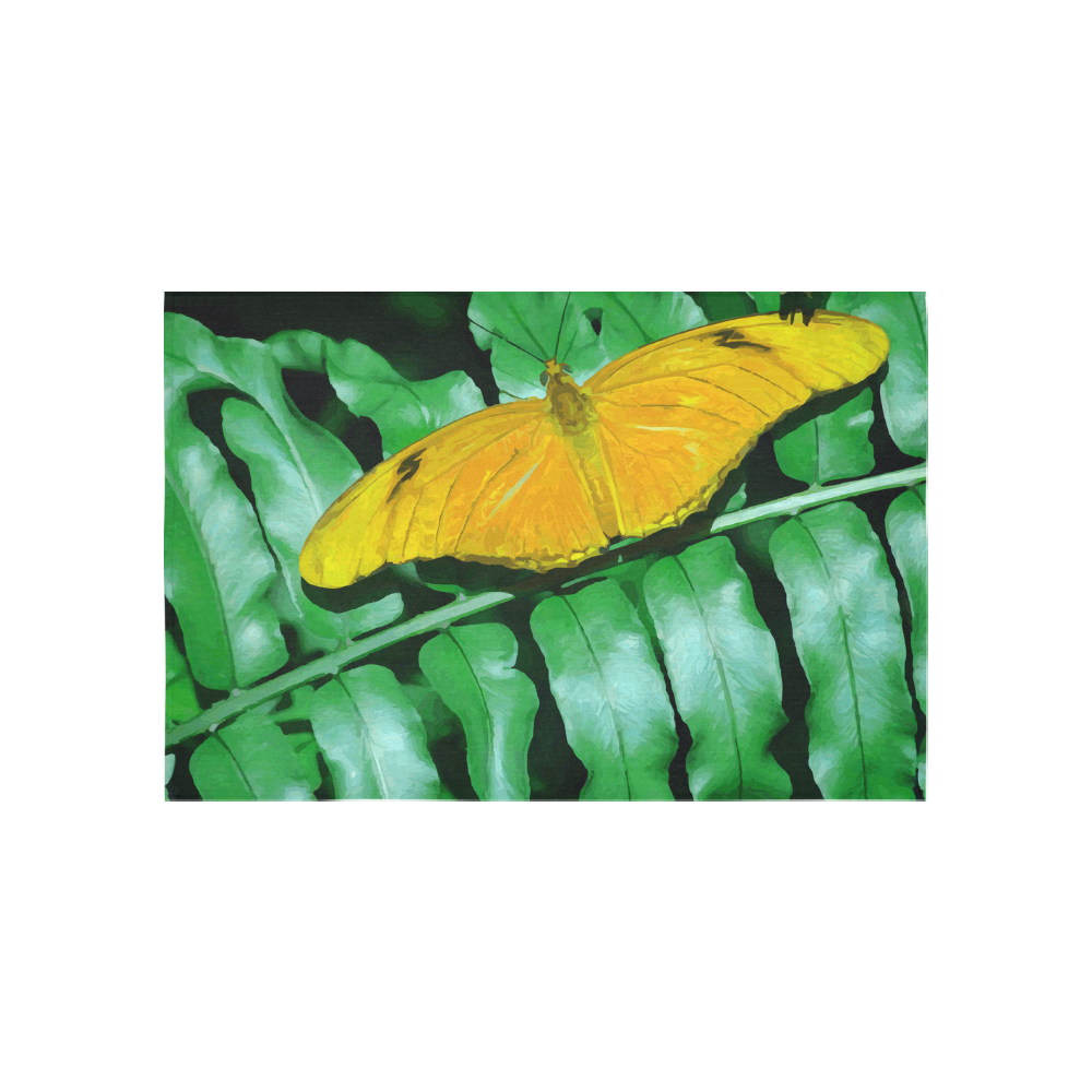 Orange Butterfly Green Leaves Nature Cotton Linen Wall Tapestry 60"x 40"