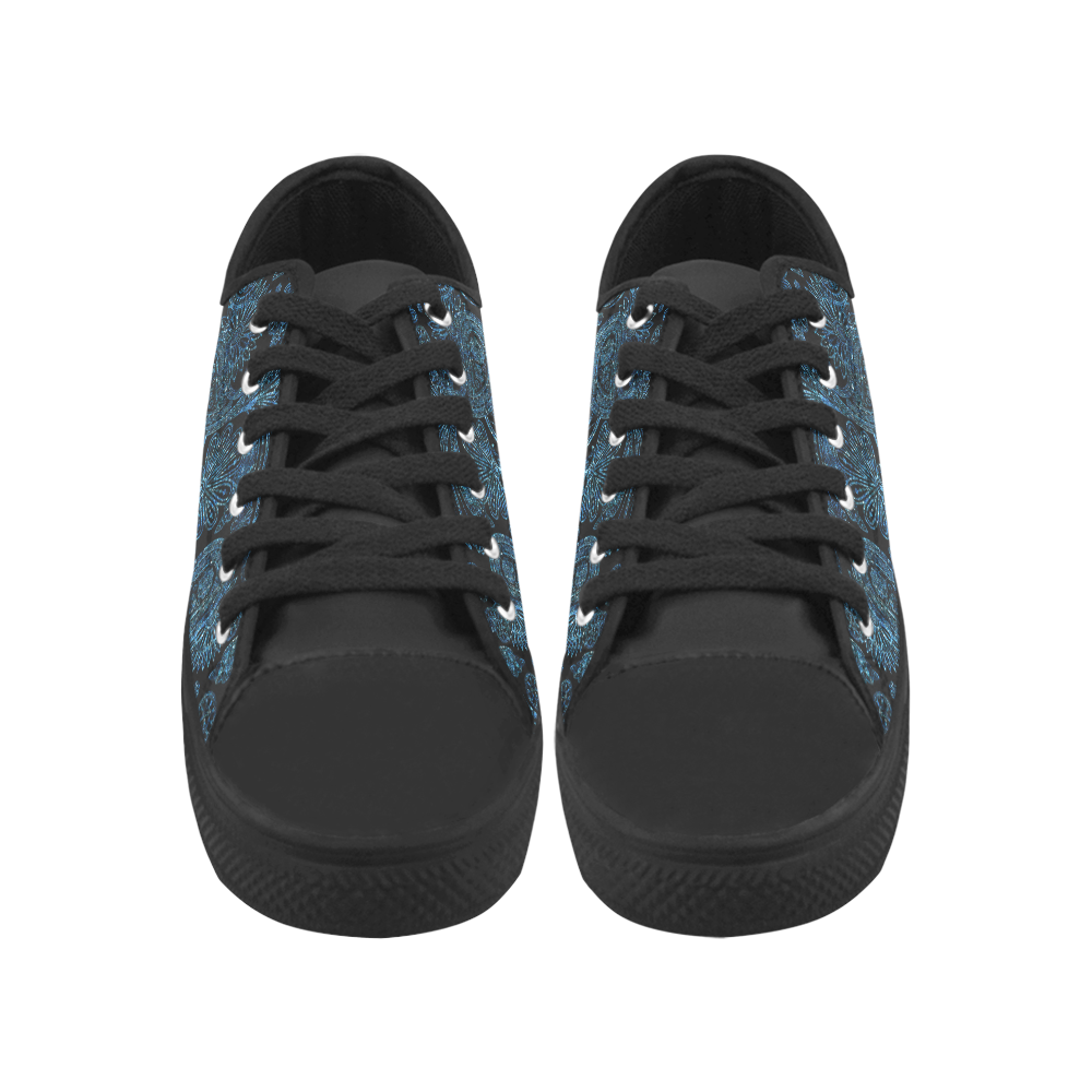 Elegant blue flower glitter look Aquila Microfiber Leather Women's Shoes/Large Size (Model 031)