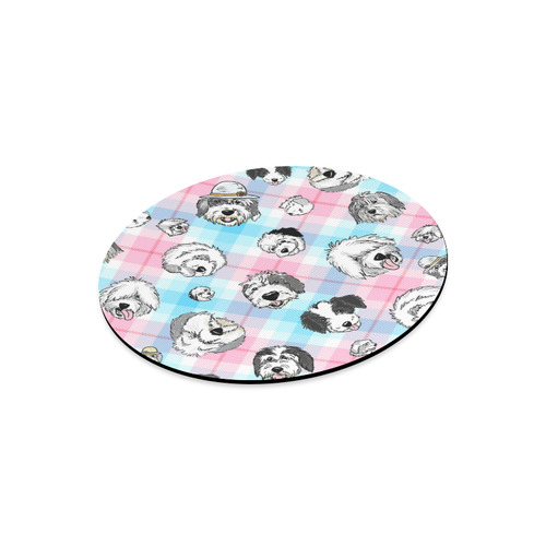 OES faces pink & blue Plaid Round Mousepad