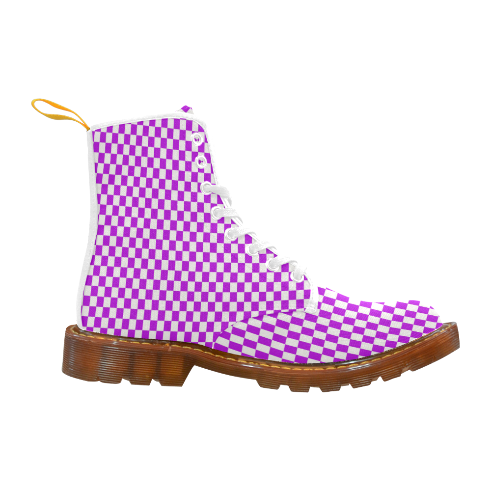Bright Purple Gingham Martin Boots For Women Model 1203H