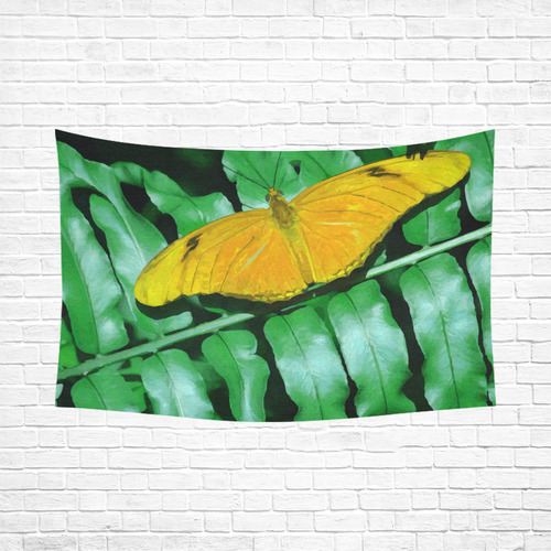 Orange Butterfly Green Leaves Nature Cotton Linen Wall Tapestry 90"x 60"