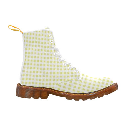 Pale Yellow Gingham Martin Boots For Women Model 1203H