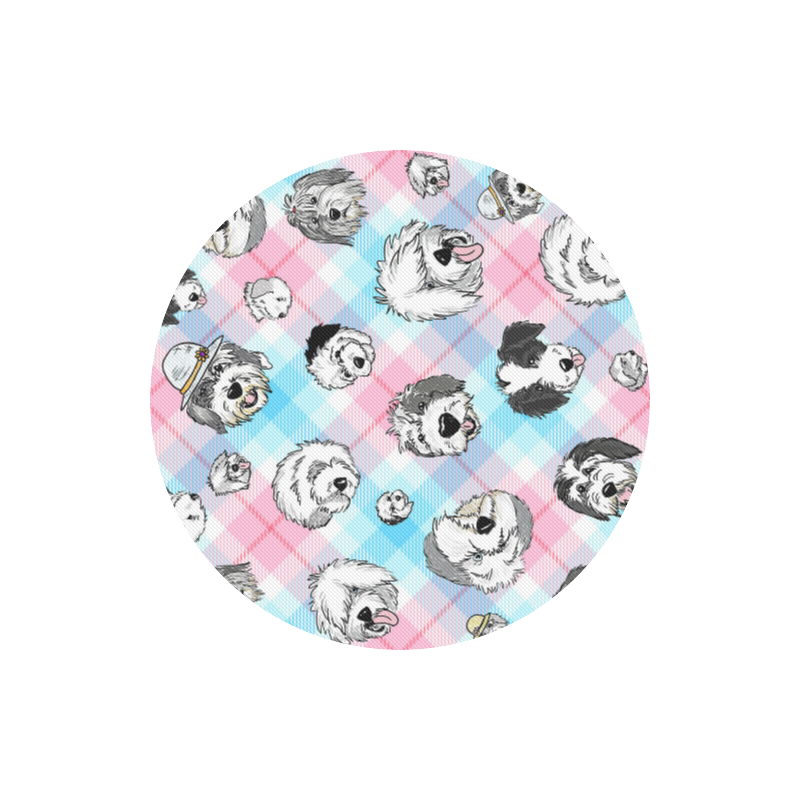 OES faces pink & blue Plaid Round Mousepad