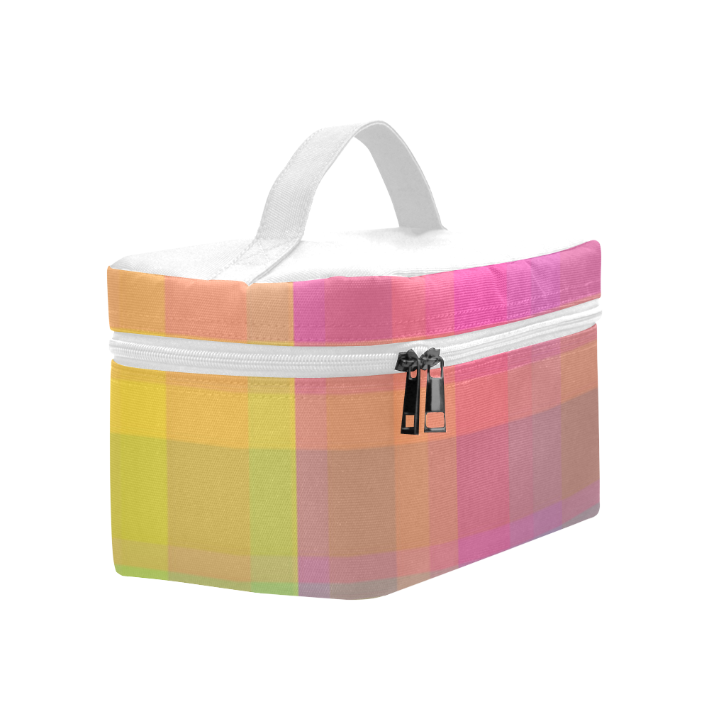 Florescent Rainbow Check Cosmetic Bag/Large (Model 1658)