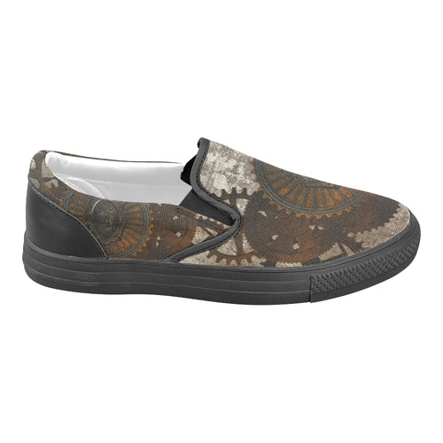 A rusty steampunk letter with gears Women's Unusual Slip-on Canvas Shoes (Model 019)