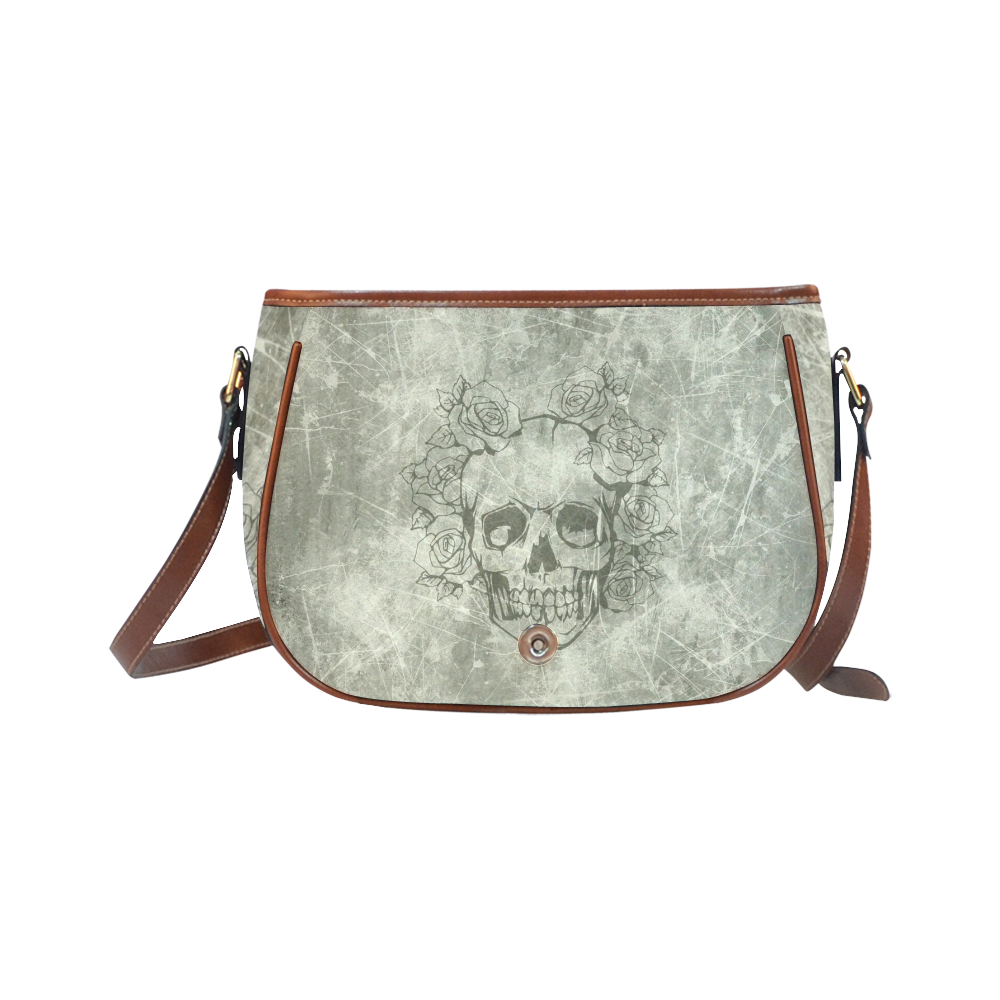 scratchy skull with roses B by JamColors Saddle Bag/Small (Model 1649) Full Customization