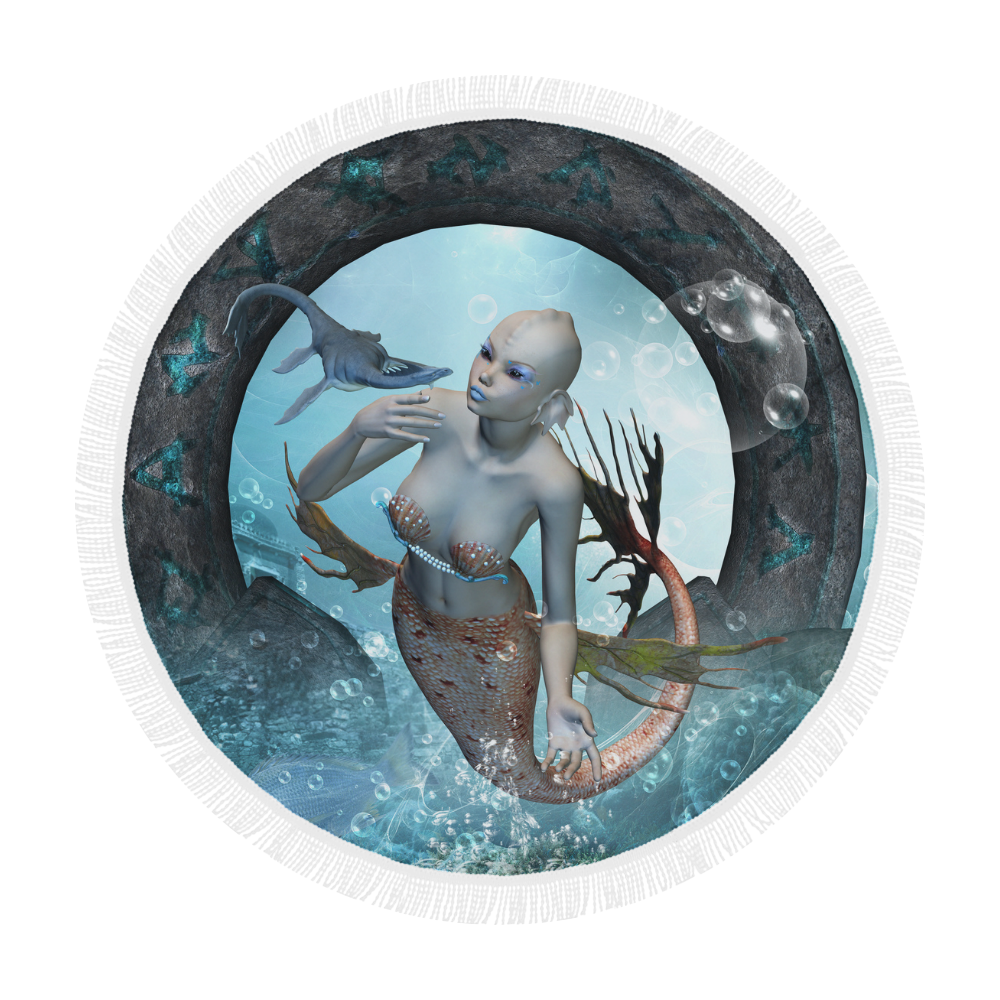 Beautiful mermaid with seadragon Circular Beach Shawl 59"x 59"