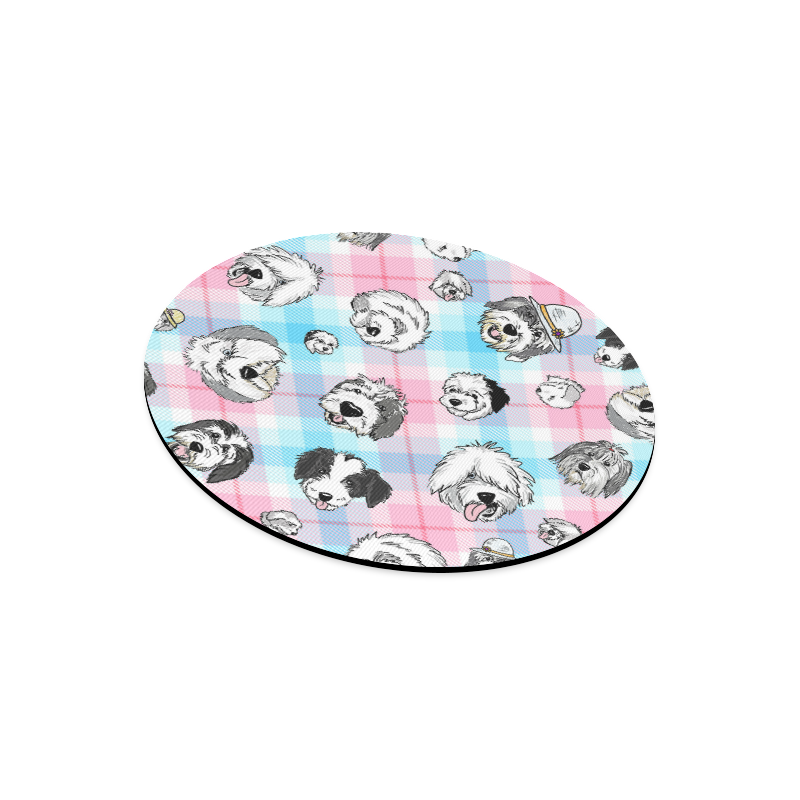 OES faces pink & blue Plaid Round Mousepad