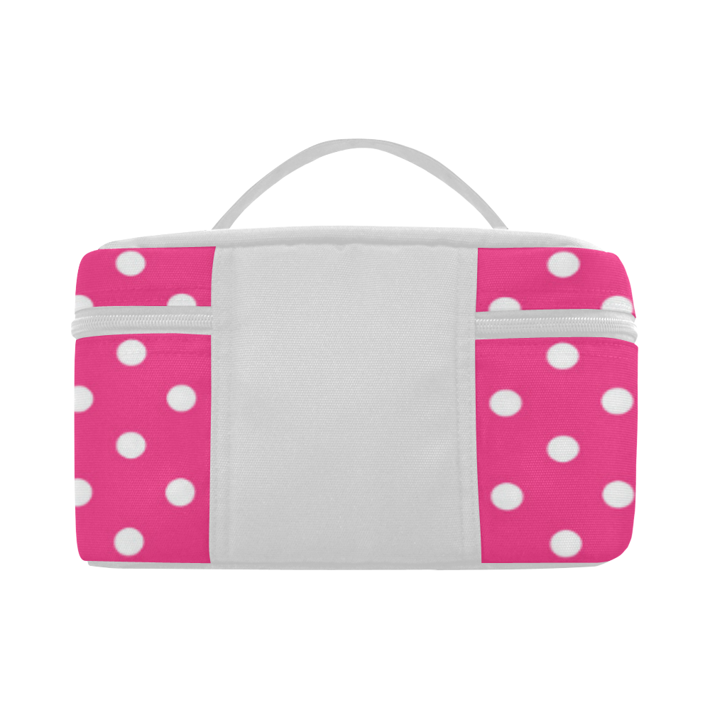 White Pink Polka Dots Pink Rose Floral Pattern Cosmetic Bag/Large (Model 1658)