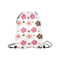 Pink and Brown Flowers Floral Pattern Medium Drawstring Bag Model 1604 (Twin Sides) 13.8"(W) * 18.1"(H)