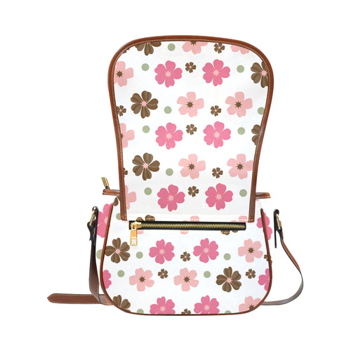 Pink and Brown Flowers Floral Pattern Saddle Bag/Small (Model 1649) Full Customization