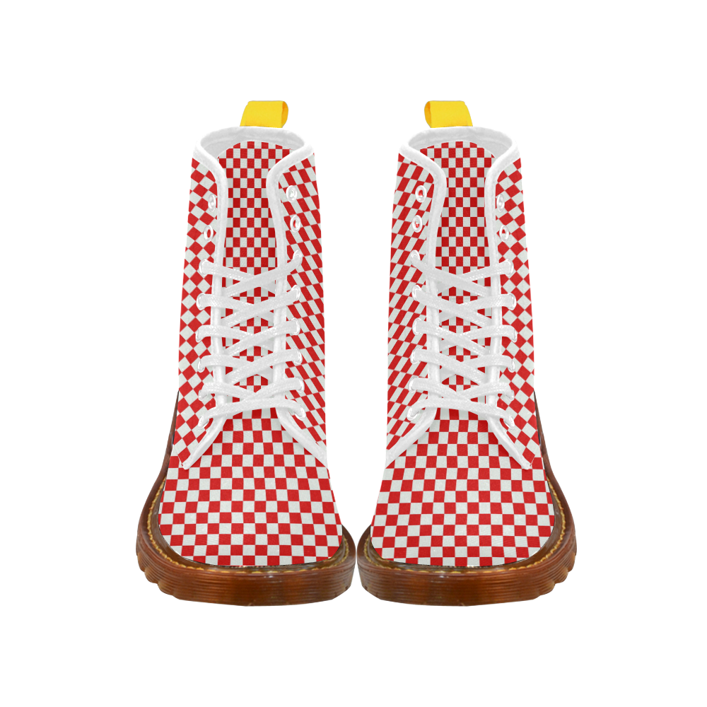 Bright Red Gingham Martin Boots For Women Model 1203H
