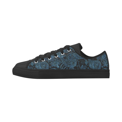 Elegant blue flower glitter look Aquila Microfiber Leather Women's Shoes (Model 031)