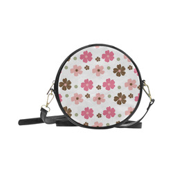 Pink and Brown Flowers Floral Pattern Round Sling Bag (Model 1647)