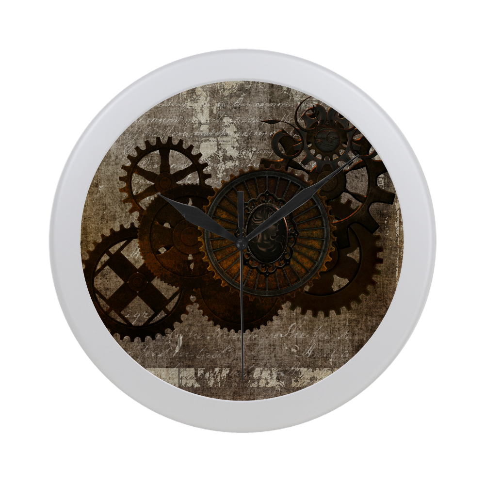 A rusty steampunk letter with gears Circular Plastic Wall clock