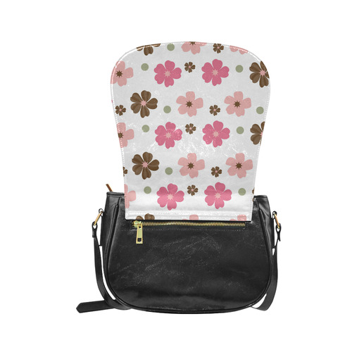 Pink and Brown Flowers Floral Pattern Classic Saddle Bag/Large (Model 1648)