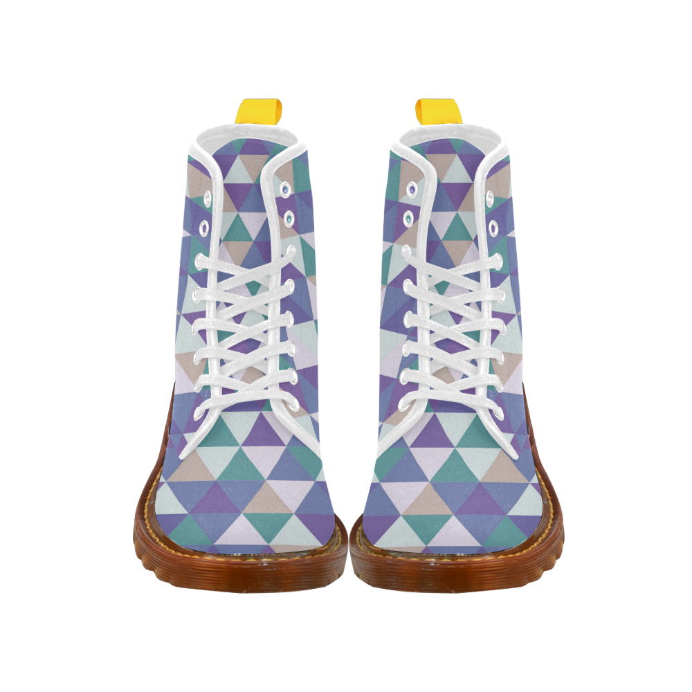 Purple Green Beige Abstract Triangles Martin Boots For Women Model 1203H