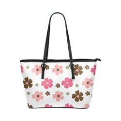 Pink and Brown Flowers Floral Pattern Leather Tote Bag/Small (Model 1651)