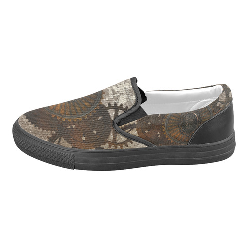 A rusty steampunk letter with gears Women's Unusual Slip-on Canvas Shoes (Model 019)