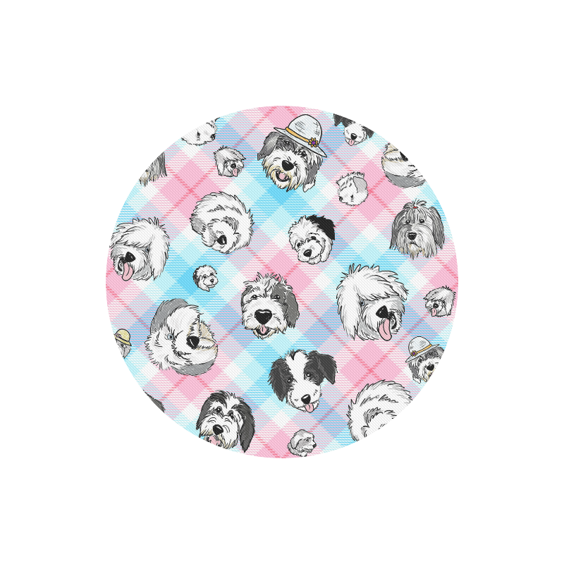 OES faces pink & blue Plaid Round Mousepad