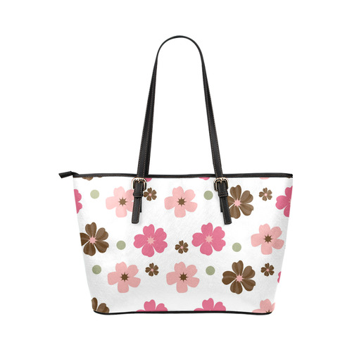Pink and Brown Flowers Floral Pattern Leather Tote Bag/Small (Model 1651)