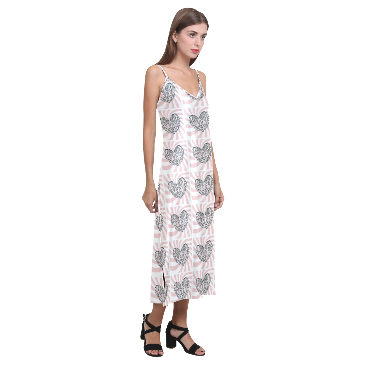 Love Conquers Hate Pattern V-Neck Open Fork Dress V-Neck Open Fork Long Dress(Model D18)