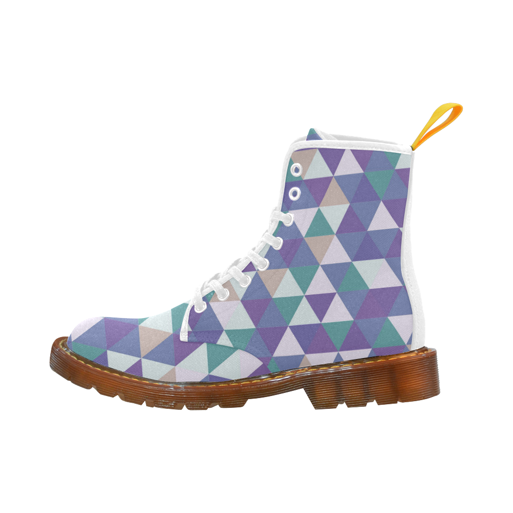 Purple Green Beige Abstract Triangles Martin Boots For Women Model 1203H