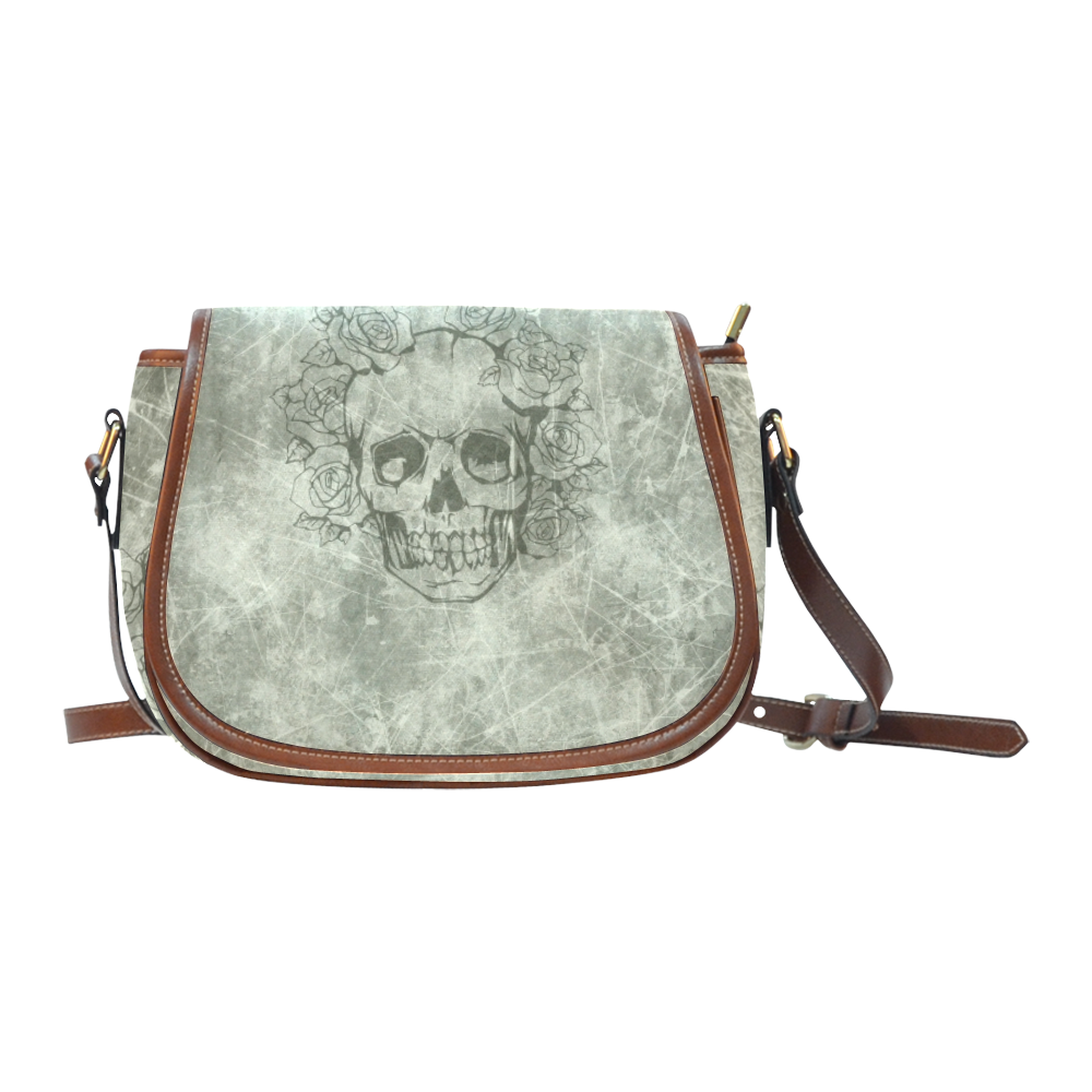 scratchy skull with roses B by JamColors Saddle Bag/Small (Model 1649) Full Customization