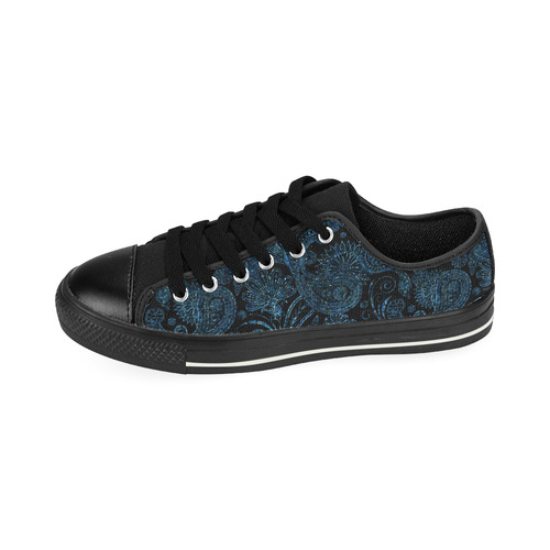 Elegant blue flower glitter look Low Top Canvas Shoes for Kid (Model 018)