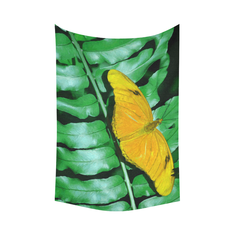Orange Butterfly Green Leaves Nature Cotton Linen Wall Tapestry 90"x 60"