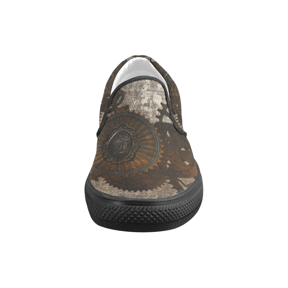 A rusty steampunk letter with gears Women's Unusual Slip-on Canvas Shoes (Model 019)