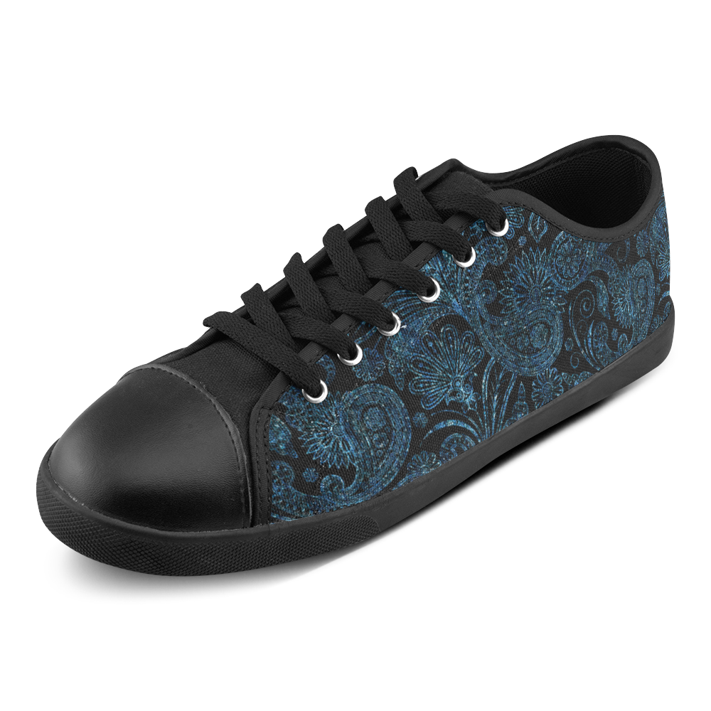 Elegant blue flower glitter look Canvas Shoes for Women/Large Size (Model 016)