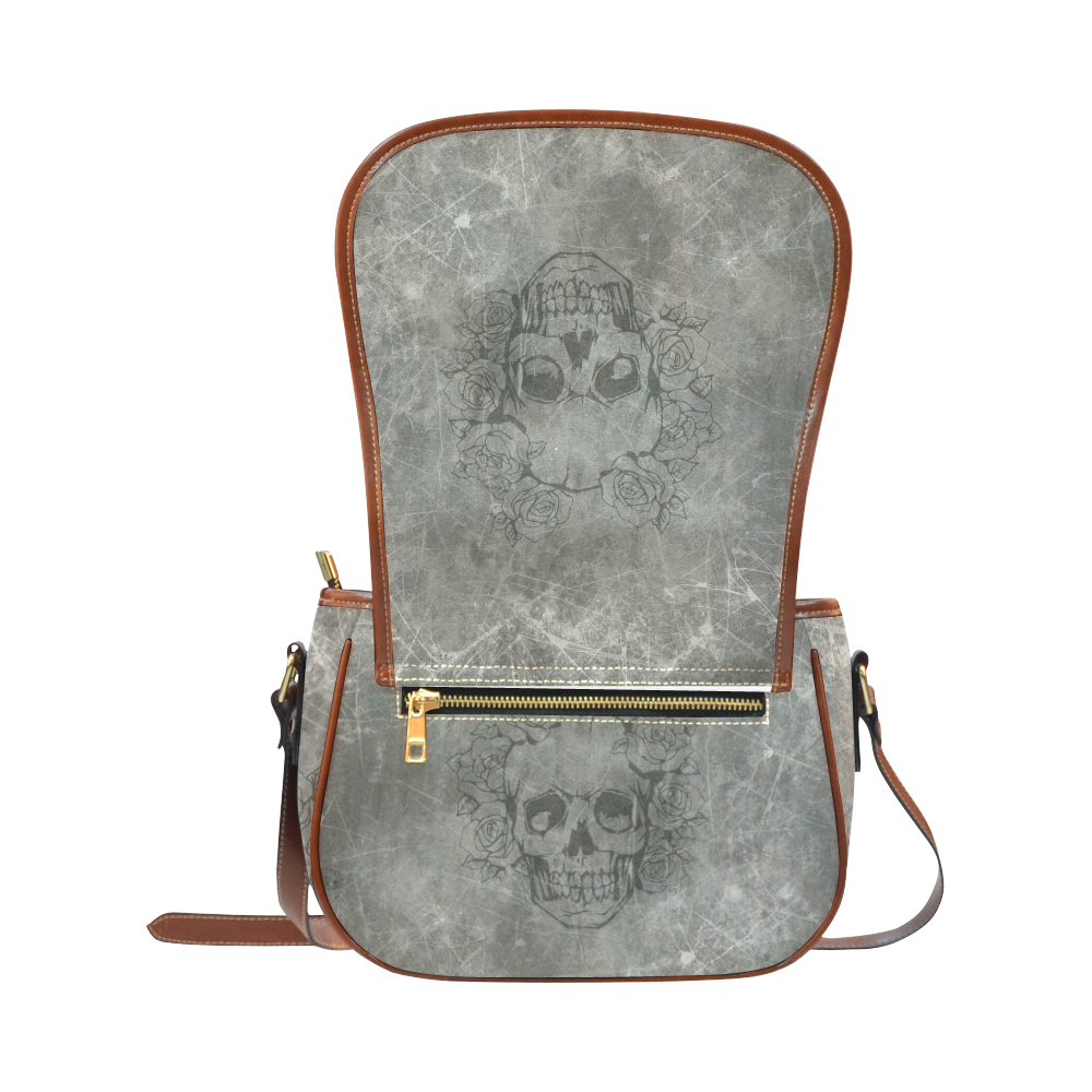 scratchy skull with roses c by JamColors Saddle Bag/Small (Model 1649) Full Customization
