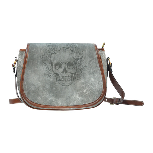 scratchy skull with roses c by JamColors Saddle Bag/Small (Model 1649) Full Customization