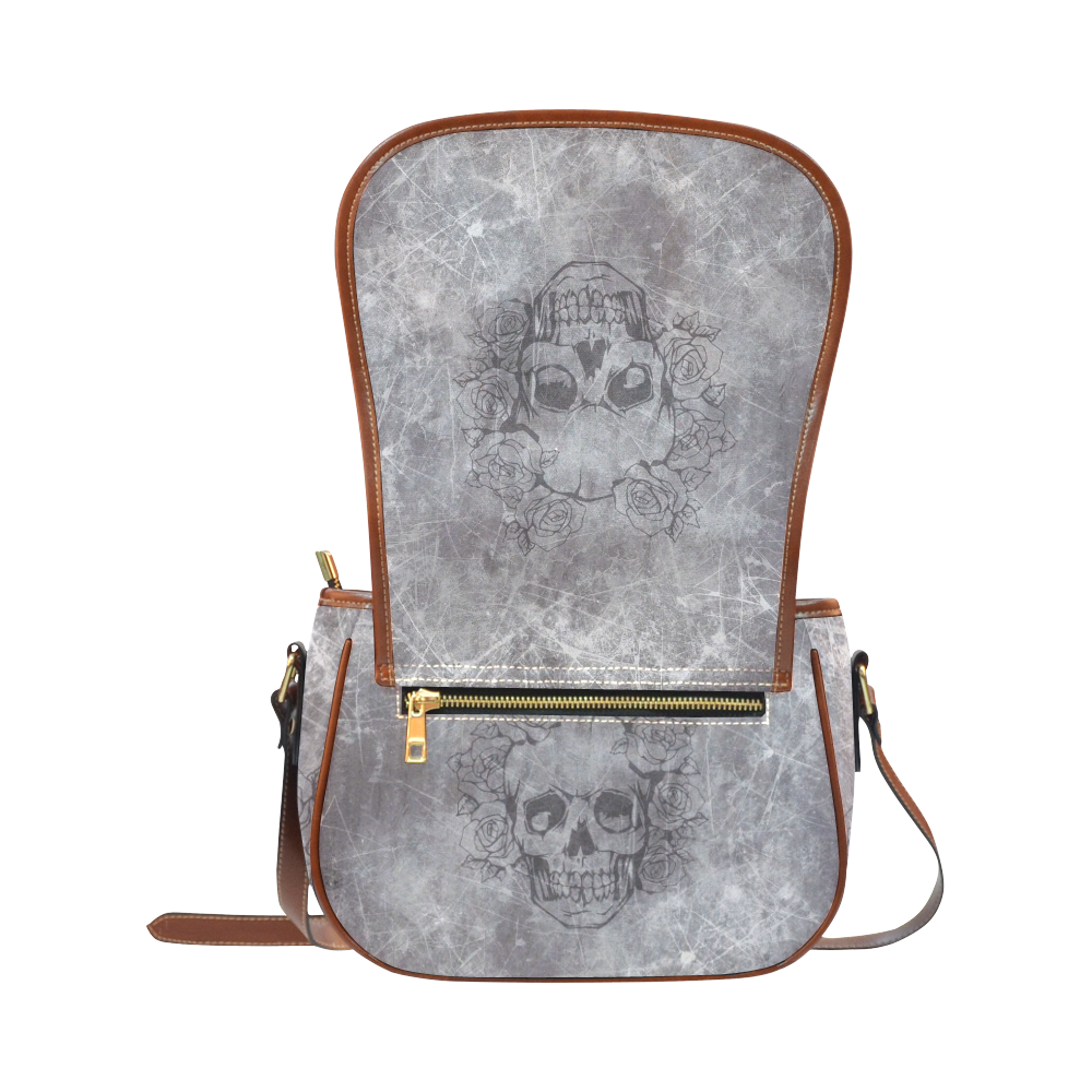 scratchy skull with roses A by JamColors Saddle Bag/Small (Model 1649) Full Customization