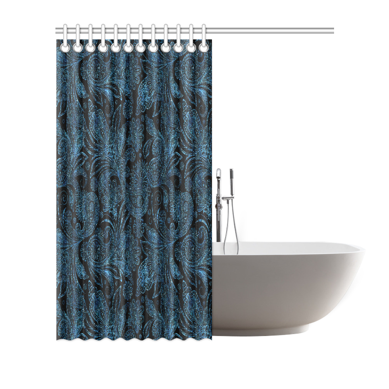 Elegant blue flower glitter look Shower Curtain 72"x72"