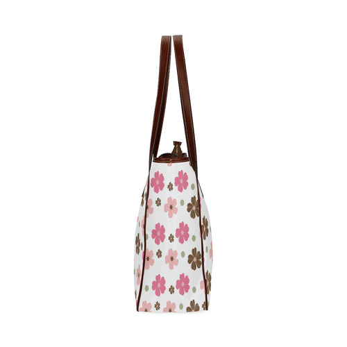 Pink and Brown Flowers Floral Pattern Classic Tote Bag (Model 1644)