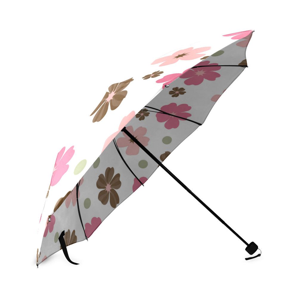 Pink and Brown Flowers Floral Pattern Foldable Umbrella (Model U01)