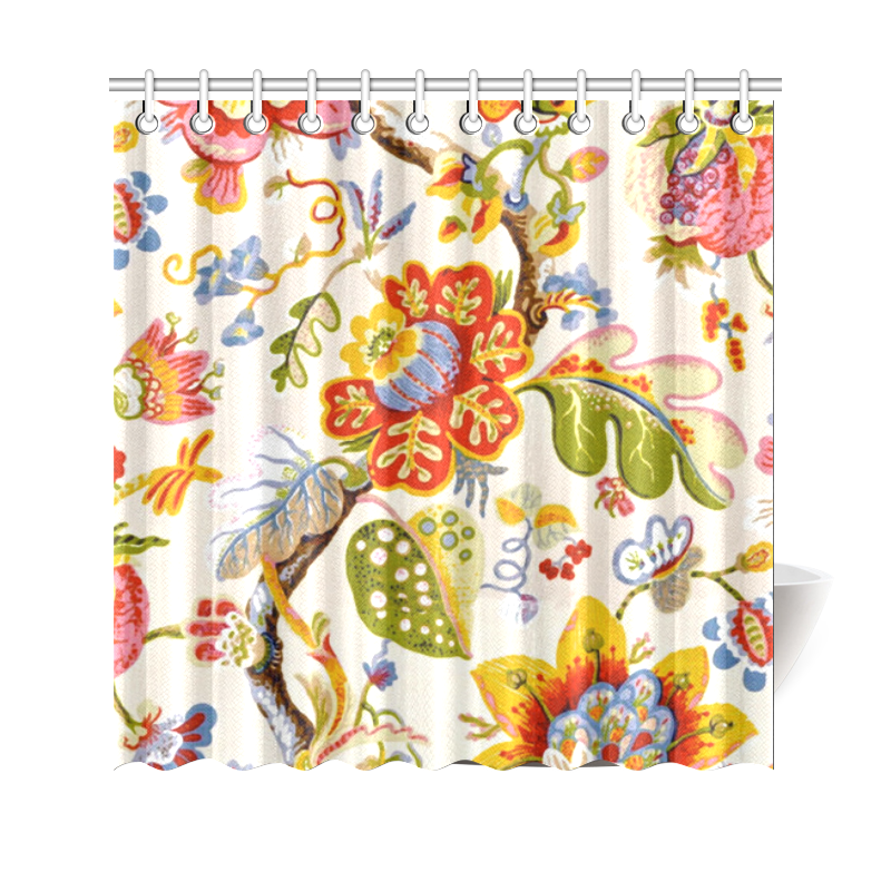 Jacobean Embroidery Floral Fine Art Shower Curtain 69"x70" ID D1281835