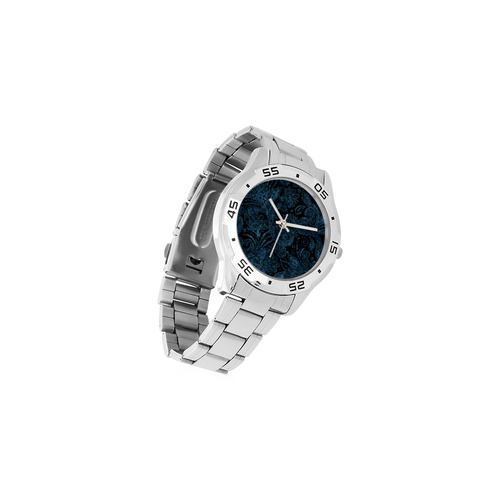 Elegant blue flower glitter look Men's Stainless Steel Analog Watch(Model 108)