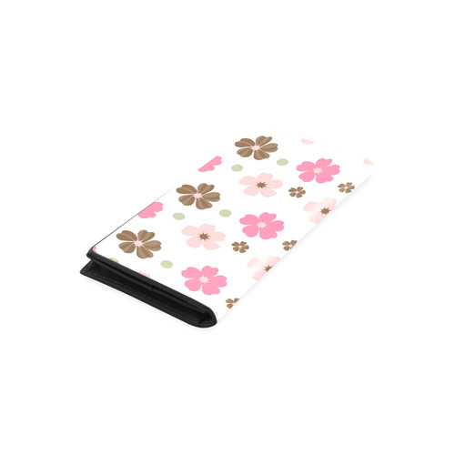 Pink and Brown Flowers Floral Pattern Women's Leather Wallet (Model 1611)