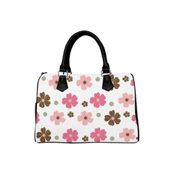 Pink and Brown Flowers Floral Pattern Boston Handbag (Model 1621)