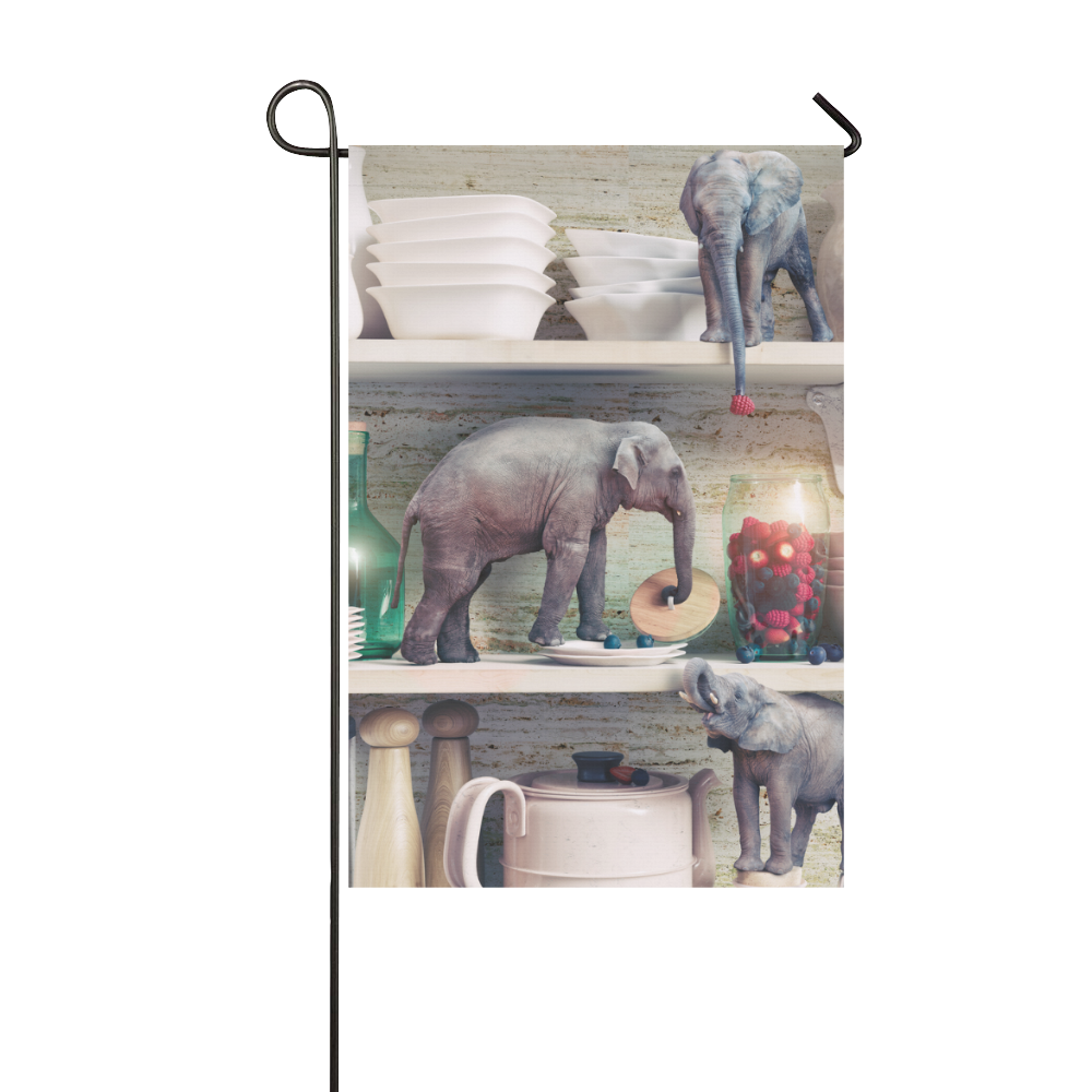 The tiny elephants opens the glass vase with berri Garden Flag 12‘’x18‘’（Without Flagpole）