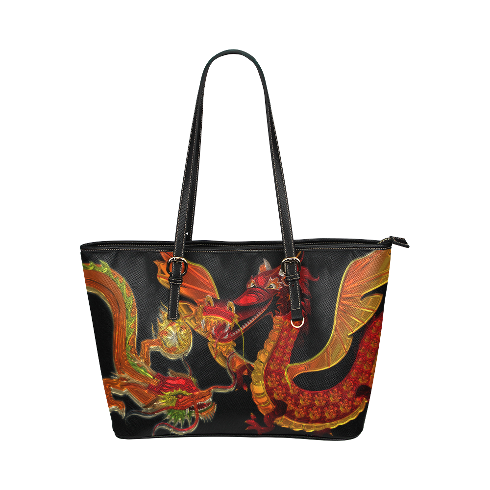 Fantastic Dragon Fight Leather Tote Bag/Large (Model 1651)