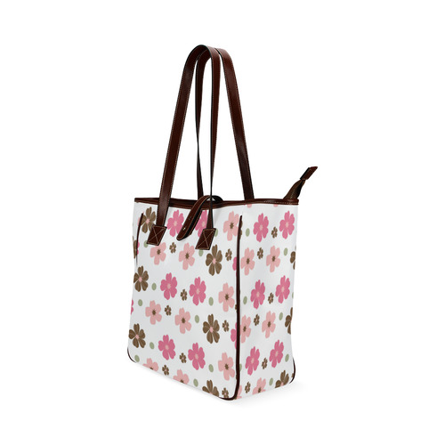 Pink and Brown Flowers Floral Pattern Classic Tote Bag (Model 1644)