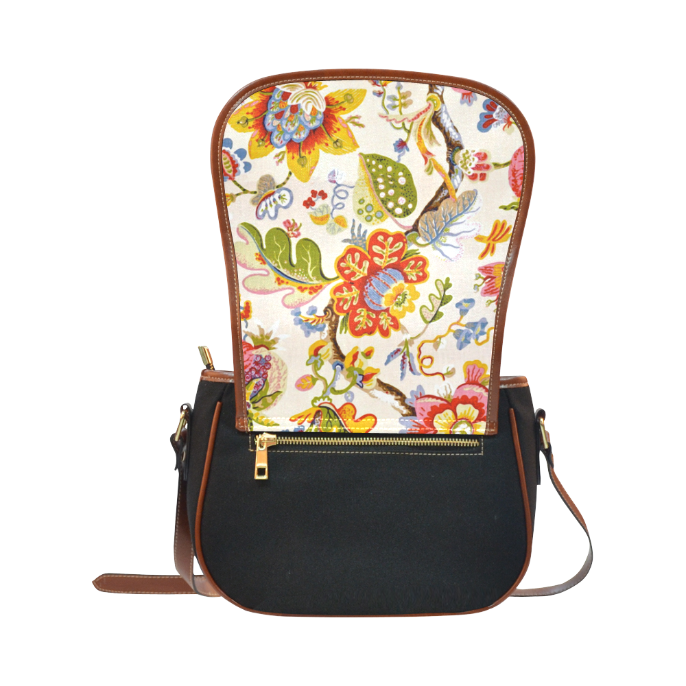 Jacobean Embroidery Floral Fine Art Saddle Bag/Small (Model 1649)(Flap Customization)