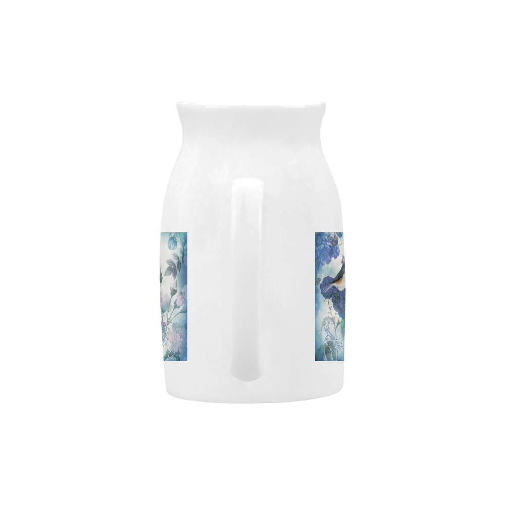 Cute birds with blue flowers Milk Cup (Large) 450ml