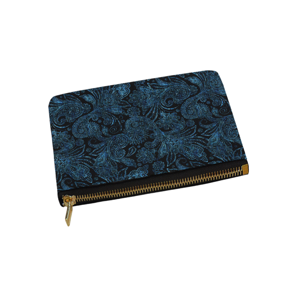 Elegant blue flower glitter look Carry-All Pouch 9.5''x6''